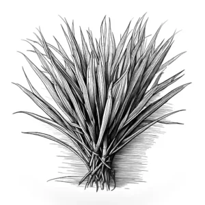 Hand-drawn black and white sketch of a bundle of vetiver grass, symbolizing its deep, earthy, and woody aroma in perfumery.