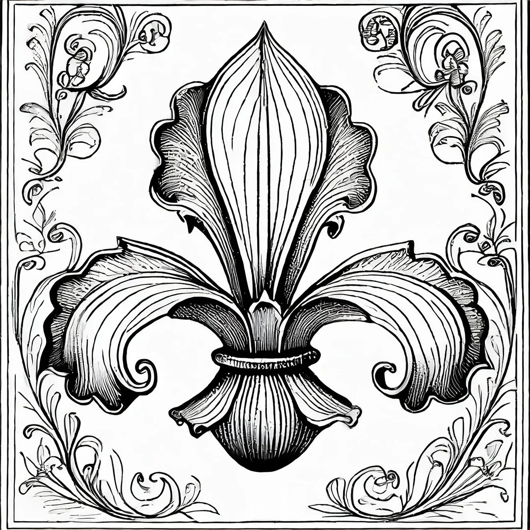 The original fleur-de-lis logo sketch.